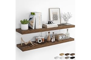 RICHFOCUS 48Inch Floating Shelves for Wall 2 Pack Shelves for Bedroom|Kitchen|Bathroom Wall Mounted Rustic Wood Floating Shelf with Invisible Brackets for Books|Storage|Decor, Rustic Brown
