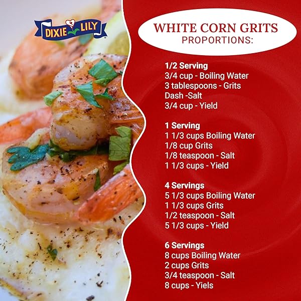 DIXIE LILY WHITE CORN GRITS – ENRICHED WITH IRON, NIACIN, THIAMINE, RIBOFLAVIN – CLASSIC SOUTHERN TASTE – CERTIFIED NON-GMO – 3-PACK, 20OZ