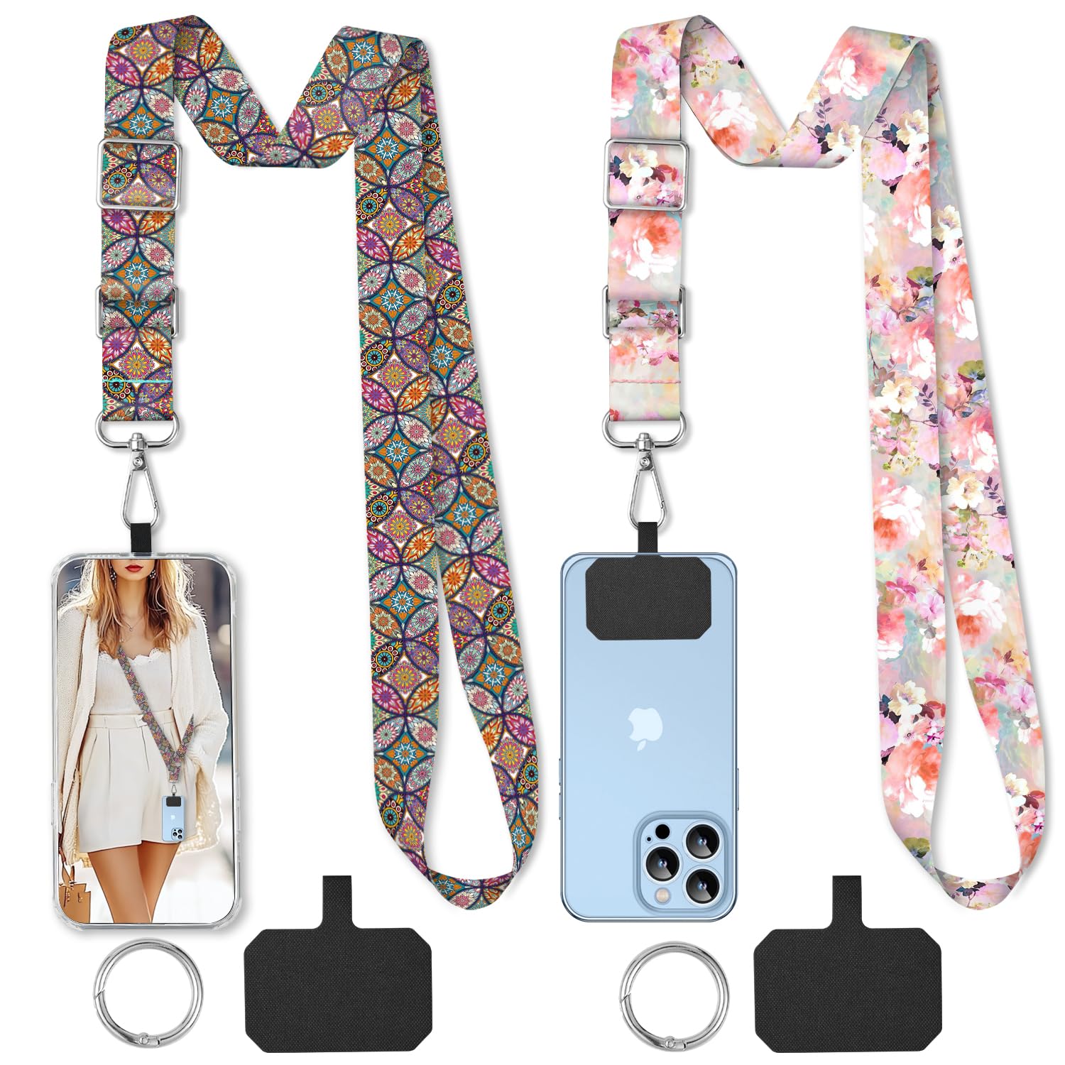 TIHGJHY 2 Pack Phone Lanyard - Crossbody Adjustable Phone Strap for Use Around the Neck - Colorful Flowers