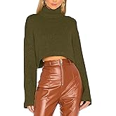 Jumppmile Women's Crop Sweater Turtleneck Long Sleeve Lightweight Fleece Cropped Pullover Sweater Top