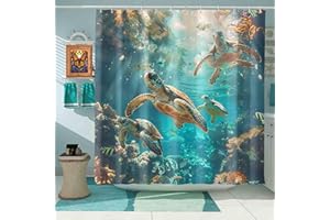 HEBDKPE Nautical Turtle Shower Curtain - Sea Turtle Shower Curtain for Kids Ocean Them Bathroom Curtains Shower Turtle Beach Decor Shower Curtain Set, 72" L x 72" W
