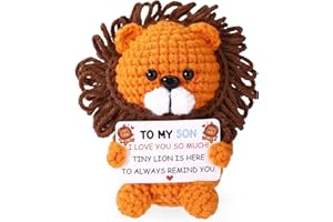 TOYMIS Handmade Positive Lion for Son, Crochet Toy with Support Card Cute Knitted Lion Doll Inspirational Gifts Emotional Ani