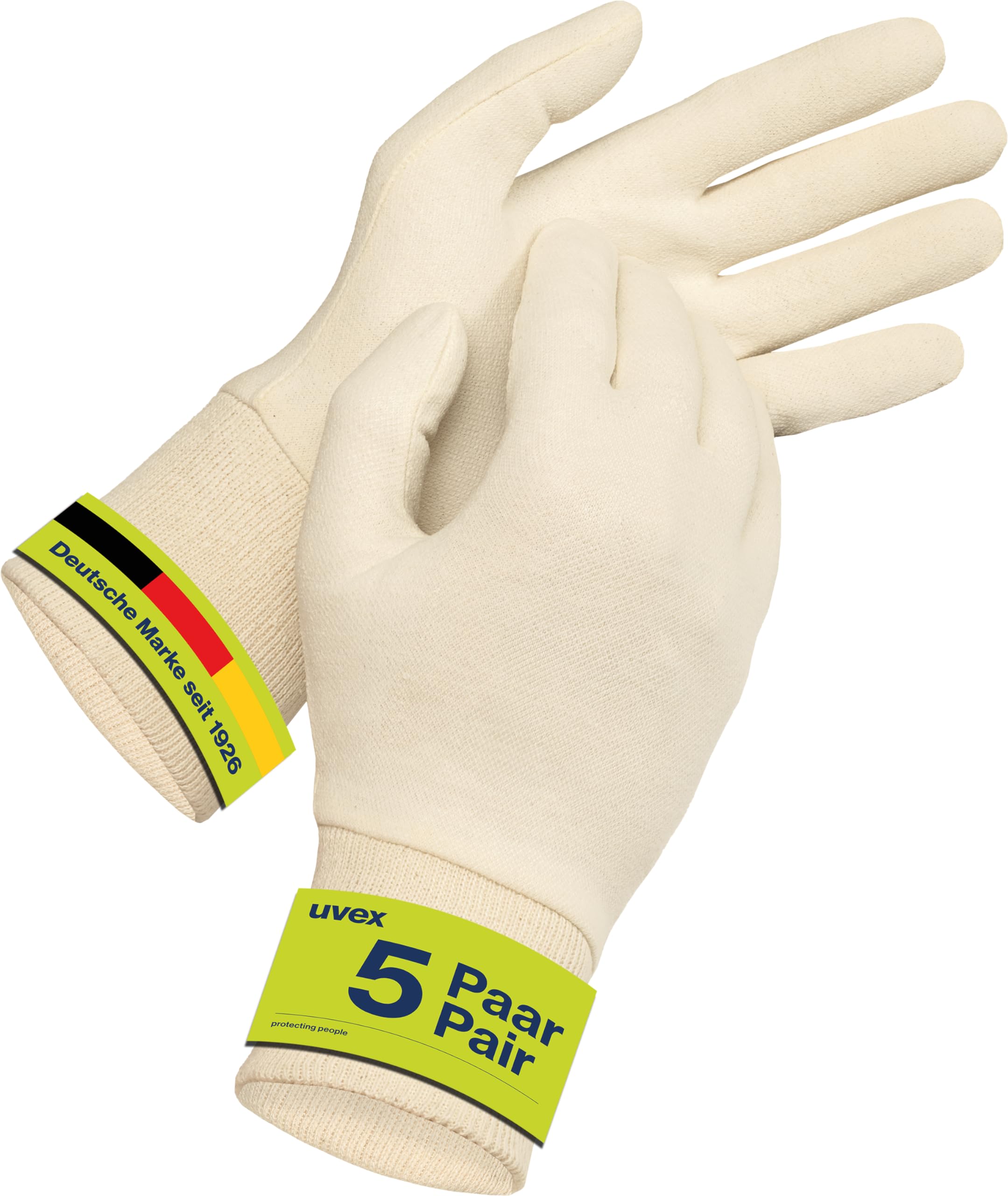 Uvex Cotton Gloves, 5 Pairs - Cosmetic & Assembly Gloves with Elastane - Breathable, Elastic & Sensitive - Natural - Size 09/L