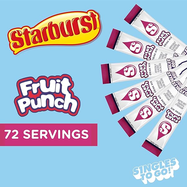 STARBURST SINGLES TO GO POWDERED DRINK MIX, FRUIT PUNCH, SUGAR-FREE DRINK POWDER, JUST ADD WATER,6 COUNT (PACK OF 12)