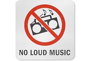 SmartSign “No Loud Music” Adhesive Pool Marker with Graphic, 20 mil Laminated Vinyl with Anti-Skid Pebbled Surface, 5.75" x 5.75", Red, Black, and White, Made in USA