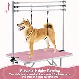 Yaheetech 91cm Pet Grooming Table Adjustable Height with Storage Pink 164cm High view 7