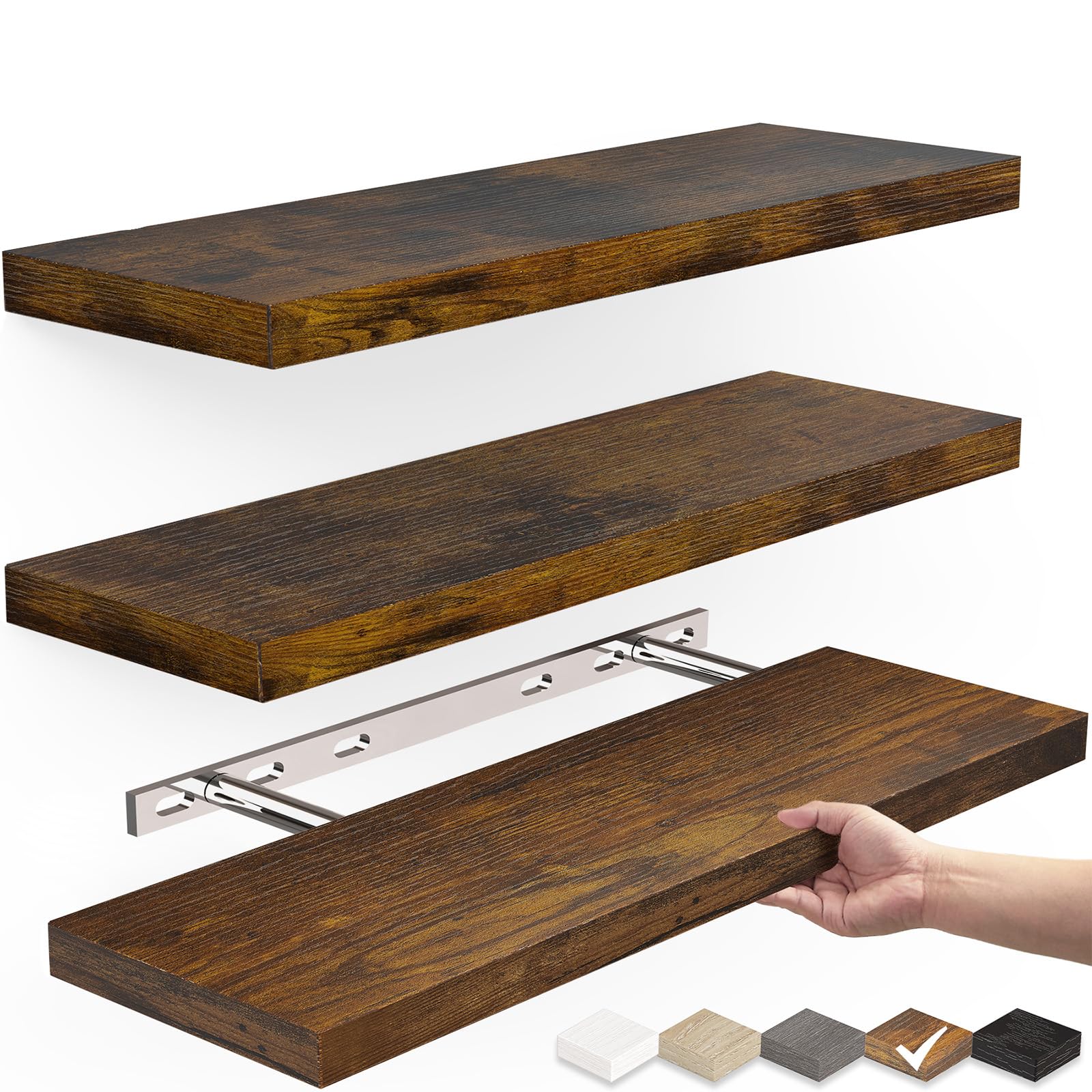 BAYKA Floating Wood Shelves Wall Mounted For Bathroom Bedroom Living 