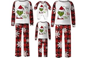 Guvpev Christmas Pajamas for Family 2023 𝑮𝒓𝒊𝒏𝒄𝒉𝒆𝒔 Print Christmas Pjs for Women Round Neck Cozy Sets Xmas Costumes
