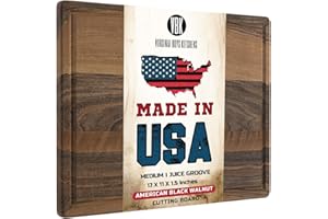 Made in USA Black Walnut Wood Cutting Board by Virginia Boys Kitchens - Butcher Block Wooden Carving Board with Juice Well made from Sustainable Hardwood (17x11)