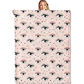 MIEPOS Chic Eye and Heart Throw Blanket - 50x60in,Ultra Soft, Cozy Lightweight Flannel,Trendy Pink and Black Eyes Blankets - Gifts for Women Girls,for Couch Office Travel,Home Living Room Decor