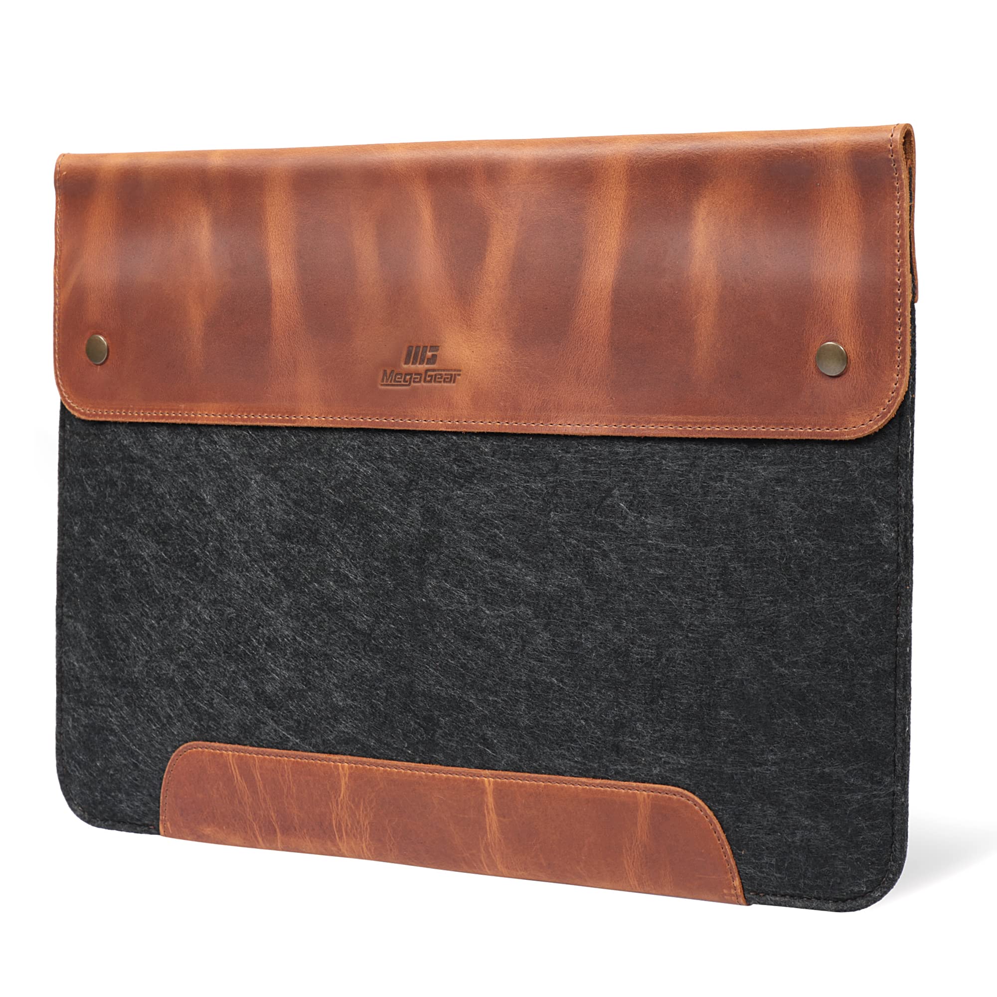 MegaGear Genuine Leather and Fleece Case Compatible with MacBook Pro 16 (M5, M4, M3, M2, M1) and MacBook Air 15.3 (M5, M3, M2) Laptop Sleeve, Camel, 15-16 Inch, 2020-2026