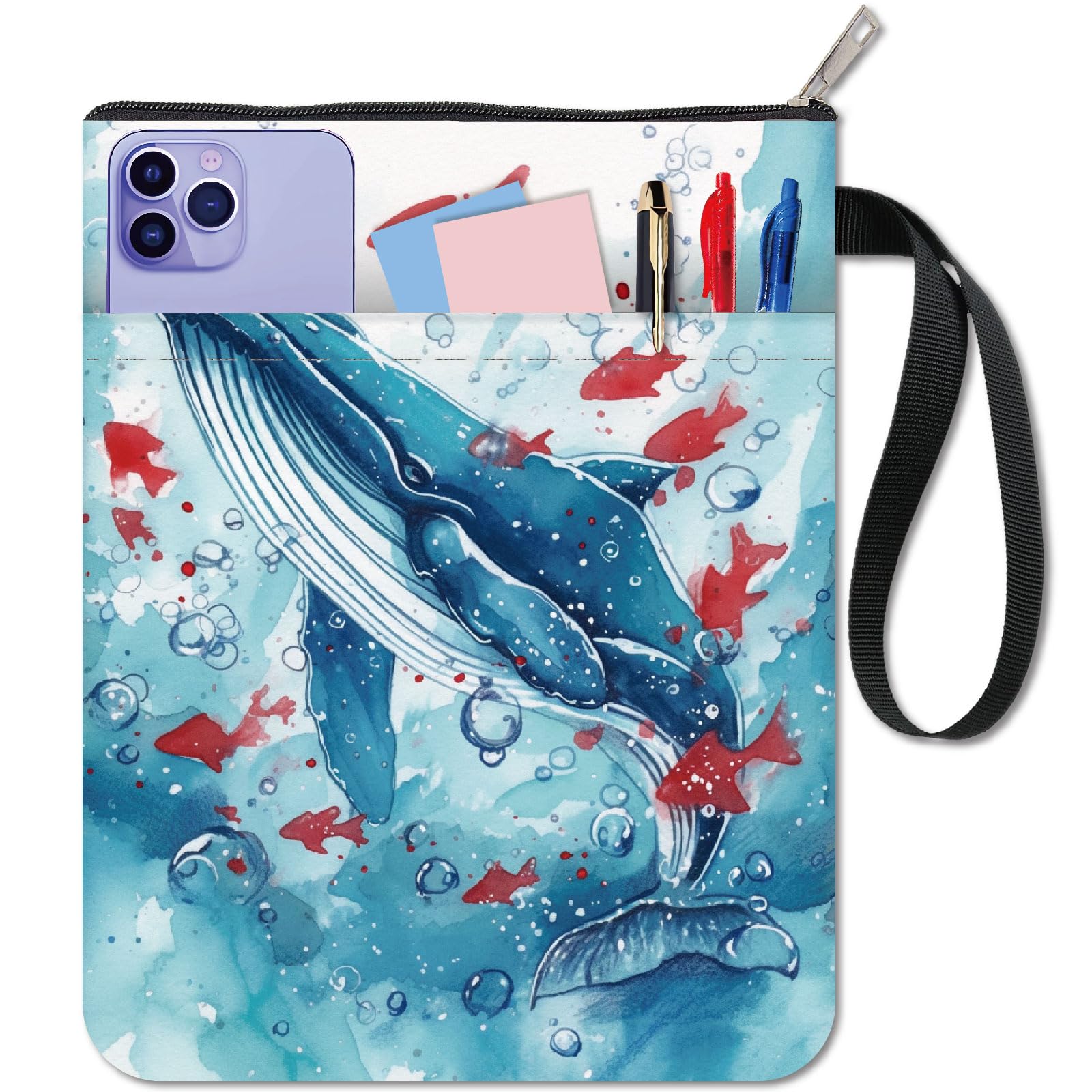 CRASPIRE Whale Book Sleeve Submarine World Book Protector Blue Book Covers for Paperbacks Washable Fabric Cloth Book Cover with Zipper and Extra Sleeve Pocket for Book Lovers Classmate Gifts