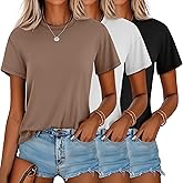 Neer 3 Pack Women’s Short Sleeve T Shirts, Loose Fit Crew Neck Tees Summer Casual Tops Trendy Side Split Shirts