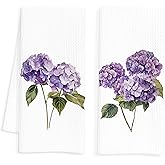 INDAJEDN Purple Floral Kitchen Towels Set of 2, Hydrangea Hand Towels for Bathroom, Floral Dish Towels for Kitchen, Hydrangea Decor, 16x24 Inches