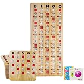 MR CHIPS Jam-Proof Bingo Cards with Sliding Windows, 25 Reusable Shutter Cards, 75 Calling Cards 1 Master Board in Tan Woodgrain Style