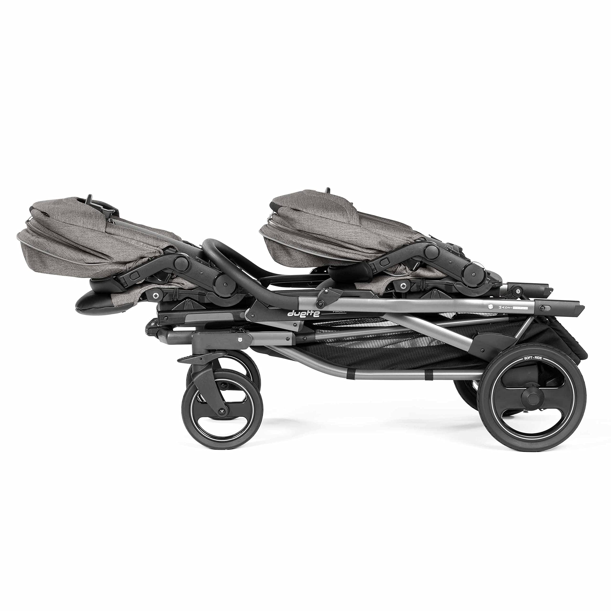 Peg Perego Duette Piroet - Double tandem Stroller - compatible with Primo Viaggio infant car seats - Made in Italy - Atmosphere (Grey)