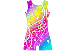 Funnycokid Girls Gymnastics Leotards with Shorts Sparkle Dance Unitards Mermaid Active Biketards 2-10 Years