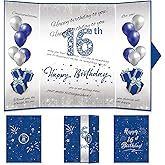 Blue 16th Birthday Decorations Guest Book Blue Silver Happy 16th Birthday Card Signature Book Alternative for Boys Girls 16th Birthday Anniversary Party Supplies Favors Decor Gift Greeting 16 Years