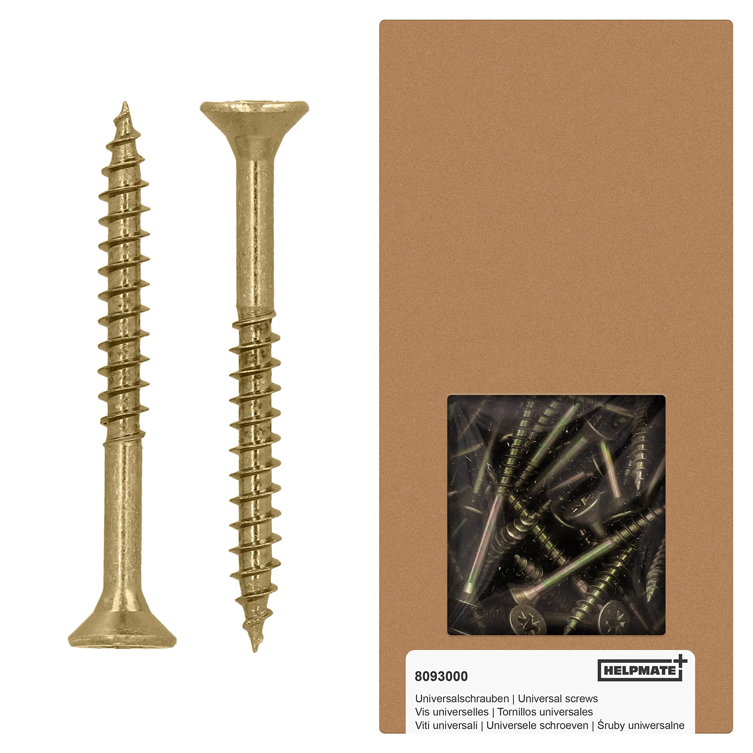 HELPMATE Universal Countersunk Screws 5.0 x 50 Yellow Passivated Wood Screws with PZ 2 Drive and Partial Thread for Indoor and Protected Outdoor Use