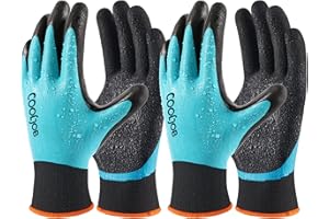 COOLJOB Waterproof Gardening Gloves for Women & Men, 2 Pairs Pack Work Gloves with Double Latex Coating, for Construction, Me
