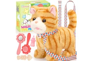 CatchCute Plush Toys Cat for Kids with Leash, Interactive Electronic Kitty That Walking,Meowing, and Tail Wagging, Stuffed Ca