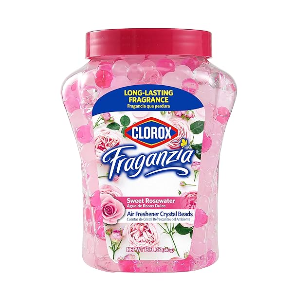 CLOROX FRAGANZIA AIR FRESHENER CRYSTAL BEADS SWEET ROSEWATER 12OZ | LONG-LASTING AIR FRESHENER BEADS 12 OUNCES | EASY TO USE VENTED JAR AIR SCENT BEADS FOR HOMES, BATHROOMS, CLOSETS, CAR OR OFFICE