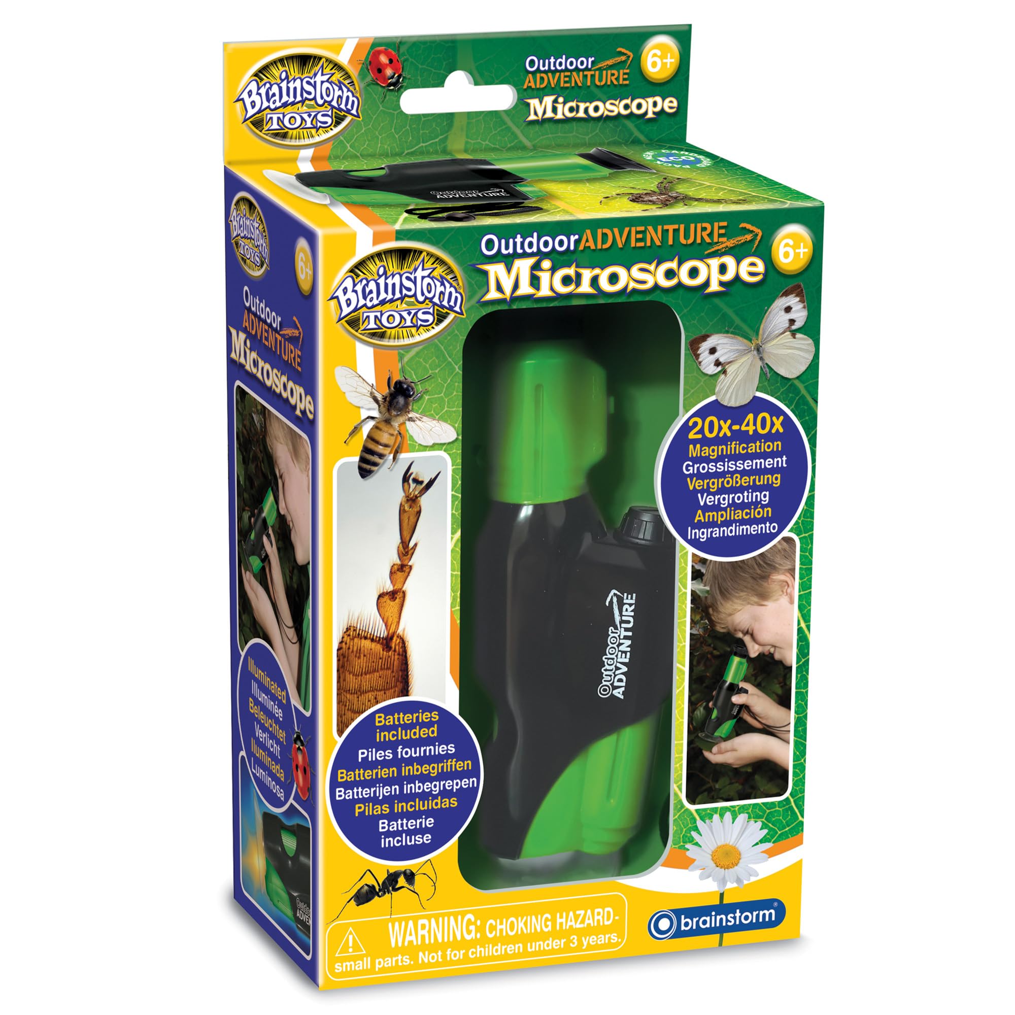 Brainstorm Toys Kids Outdoor Adventure Microscope – Small Portable Microscope with 20x to 40x Magnification, Perfect for Nature Exploration and STEM Learning