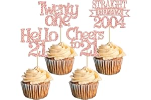 Ephlyn 24Pcs 21st Birthday Cupcake Toppers Glitter Straight Outta 2004 Cupcake Picks Hello 21 Cheers to 21 Years Cake Decorations for 21st Birthday Anniversary Party Decorations Supplies Rose Gold