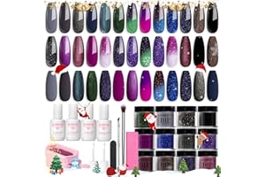 AZUREBEAUTY Dip Powder Nail Kit Starter Color Changing Glitter 20 Colors Magic Special Effect Dipping Powder Liquid Set with Base/Top Coat Activator for French Nails Manicure DIY Salon