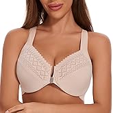 sheroine Women's Front Closure Underwire Lace Bras Plus Size Full Coverage Unlined Unpadded Racerback Bra