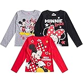 Disney Minnie Mouse Girls 3 Pack Long Sleeve Shirts for Infants, Toddlers, and Big Kids