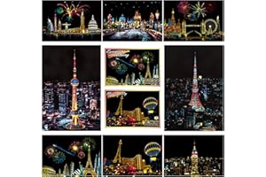 BOTEEN Scratch Rainbow Painting Art Postcards,Scratch & Sketch Art for Kids & Adults,Scratch Painting Creative Gift Engraving Art & Craft Set,Mini Envelope Postcard with 4 Tools,7.9''x5.5''(Modern Series)