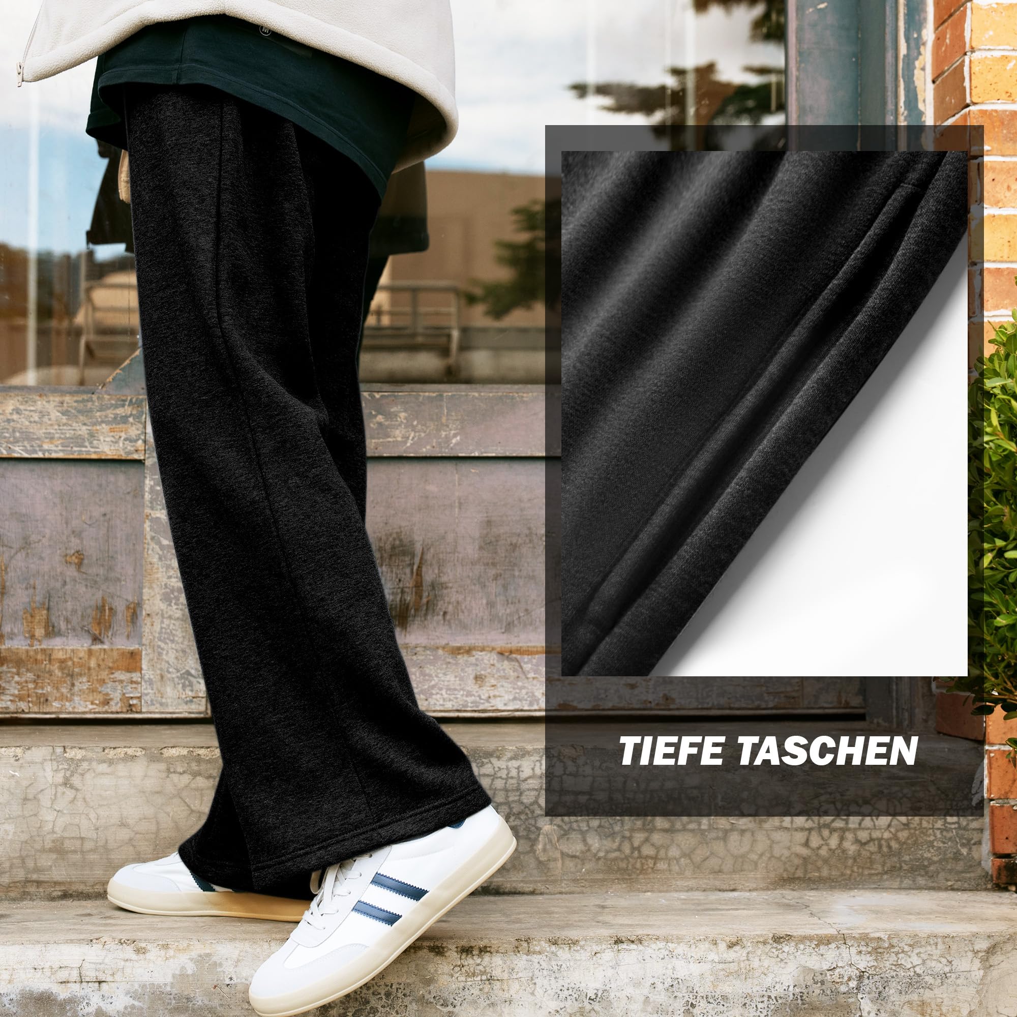 ineepor Jogginghose Herren Baumwolle Weites Bein Thermo Winterhose Warme Trainingshose Gefüttert Fleece Hose Baggy Sweatpants Lang Bootcut Flare Freizeithose XS-5XL 4