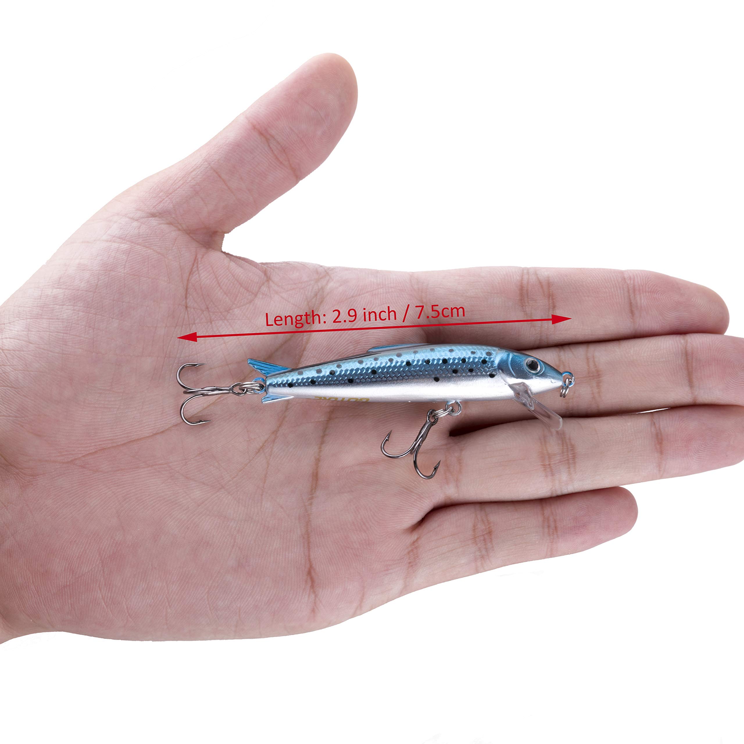 Goture Minnow Fishing Lures Hard Topwater Baits With 2 Sharp Treble Hooks For Bass Trout - Pack of 5