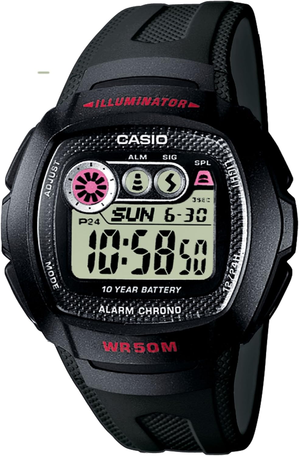 Casio W-210-1CVEF - Reloj digital de caballero de cuarzo con correa de resina negra (cronómetro, alarma, luz) - sumergible a 50 metros