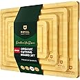 ROYAL CRAFT WOOD Wooden Cutting Boards for Kitchen Meal Prep & Cutting - Bamboo Wood Cutting Board Set with Deep Juice Groove Side Handles - Charcuterie & Chopping Butcher Block for Meat (4 Pcs)