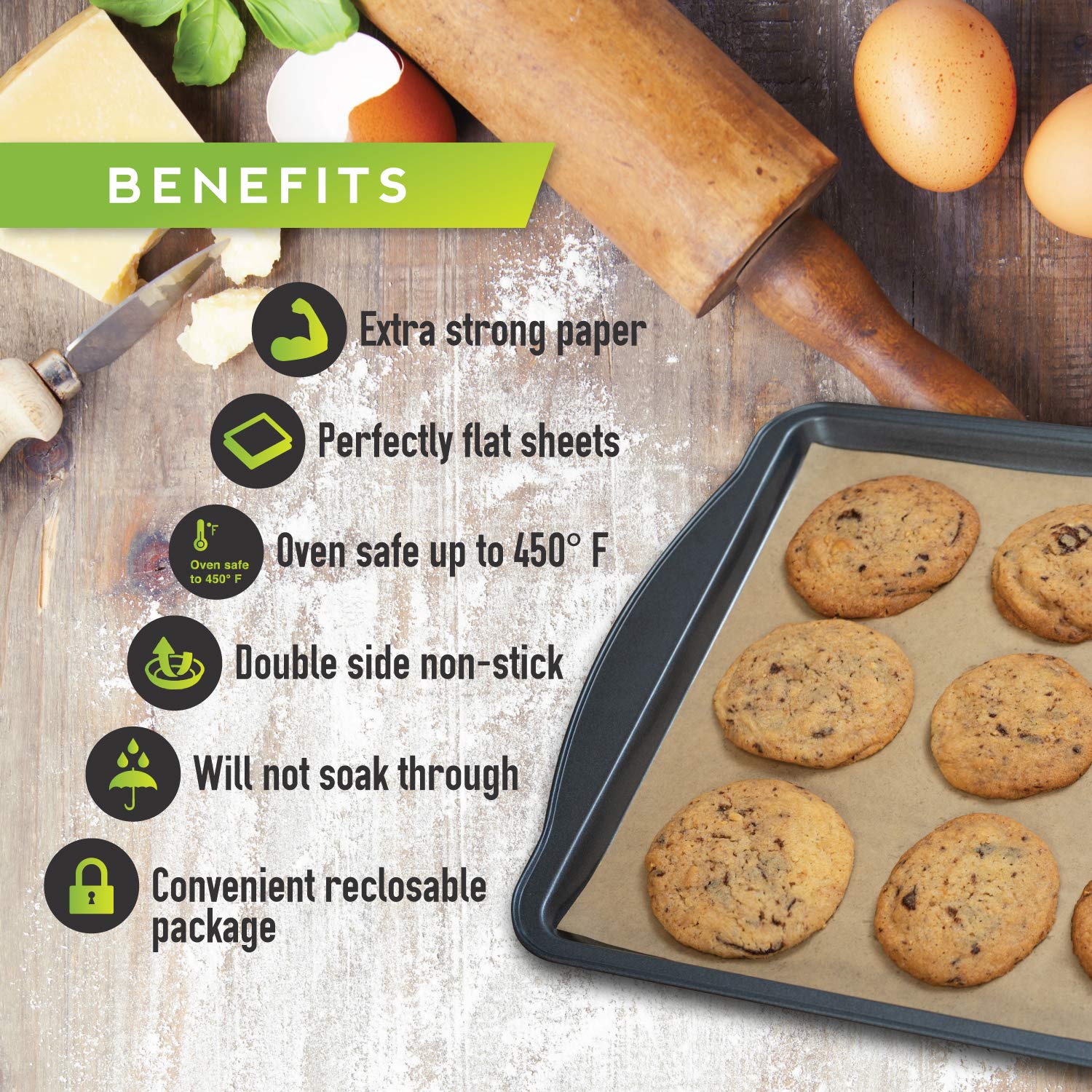 Unbleached Brown Parchment Paper Sheets for Half Sheet Pans (100 Pcs). Pre Cut 12 x 16 Inches. Double Side Silicone Coated Cookie Sheet Liner. Extra Thick and Strong. Best for Baking Cookies & Pastry