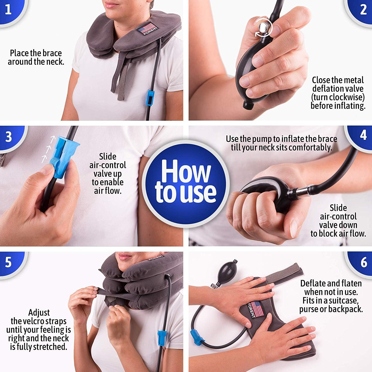 Inflatable Cervical Neck Traction Device & Collar Brace, USA Designed, Best for Neck Support & Instant Relief for Chiropractic Chronic Neck Pain, Spine Alignment, Adjustable Pillow Size, (Universal): Health & Personal Care