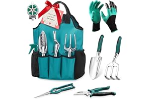 FIVEJOY Garden Tool Set, Gardening Gifts for Women, Men, Mom, Dad, 11-Piece Heavy-Duty Aluminum Hand Tools Set with Tote Bag, Ergonomic Handles, Rust-Proof Starter Garden Kits, Gardening Essentials & Supplies