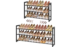 FAVOOSTY 3-Tier Expandable Shoe Rack, Adjustable Shoe Shelf Storage Organizer Space Saving Metal Free Standing Shoe Rack for 