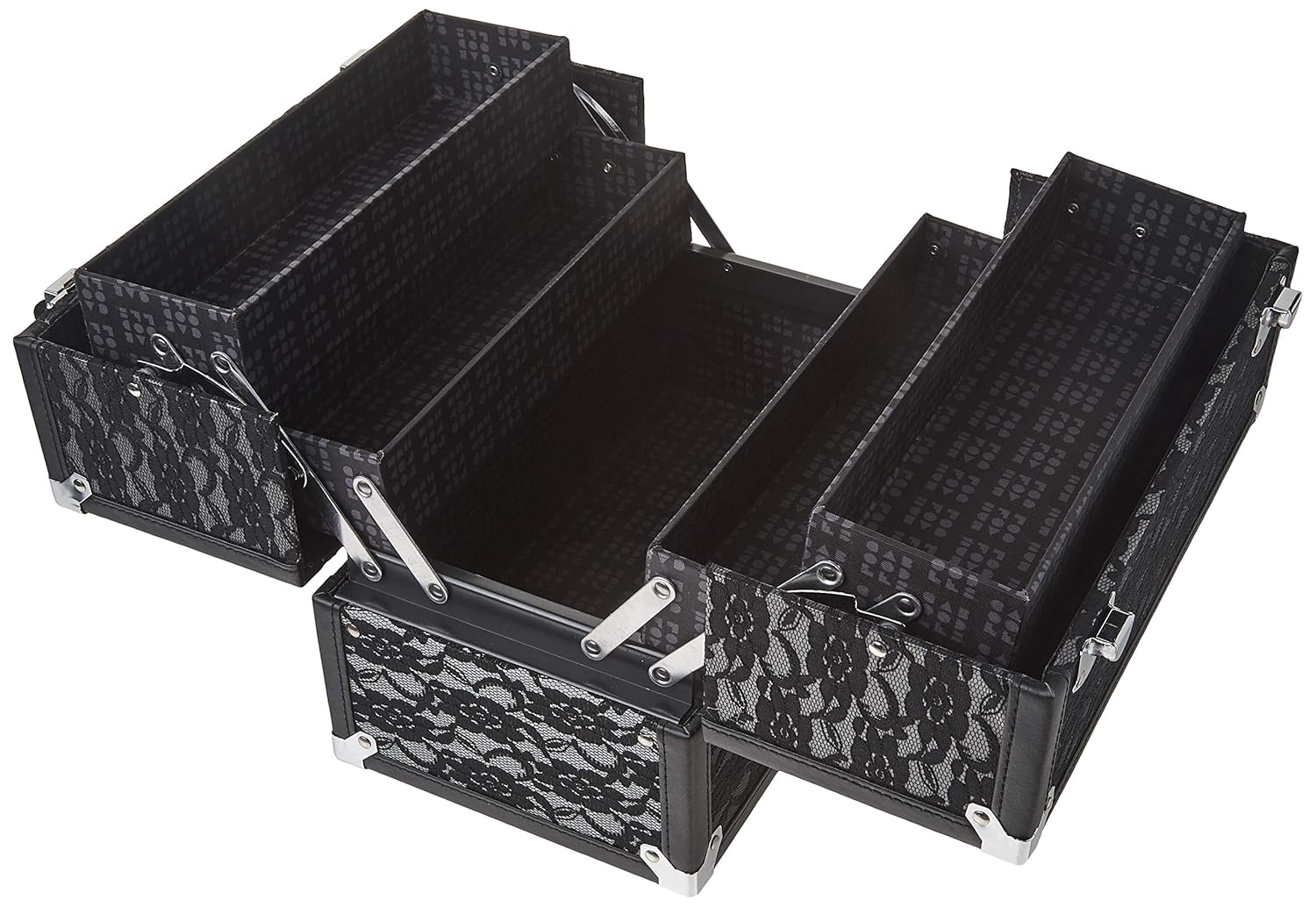 Caboodles Make Me Over 4 Tray Train Case, Cosmetic Storage Case & Organizer, Black Lace, 3.5 Lb : Locking Makeup Case : Beauty