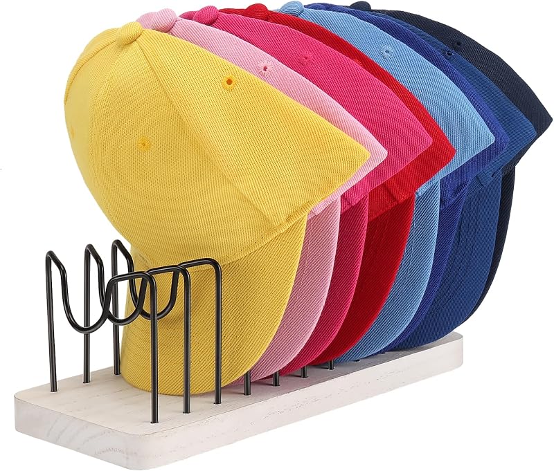 Erogeen Baseball Cap Organizer Stand - Wood Metal Hat Rack for 10 Caps - White