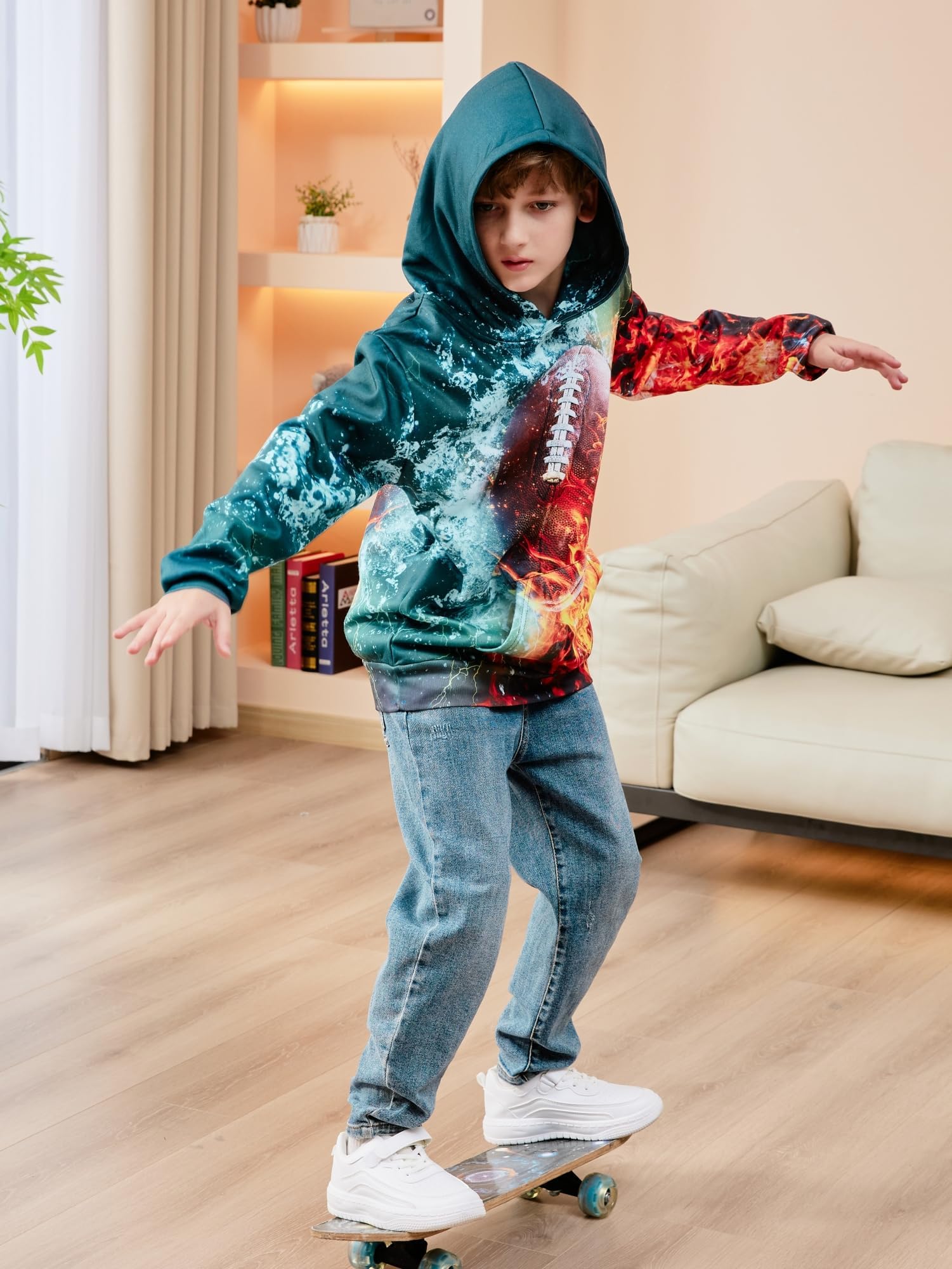 Idgreatim Kids 3D Graphic Pullover Hoodies Warm Thick Hooded Sweatshirt for Boys Girls 6-16 Years