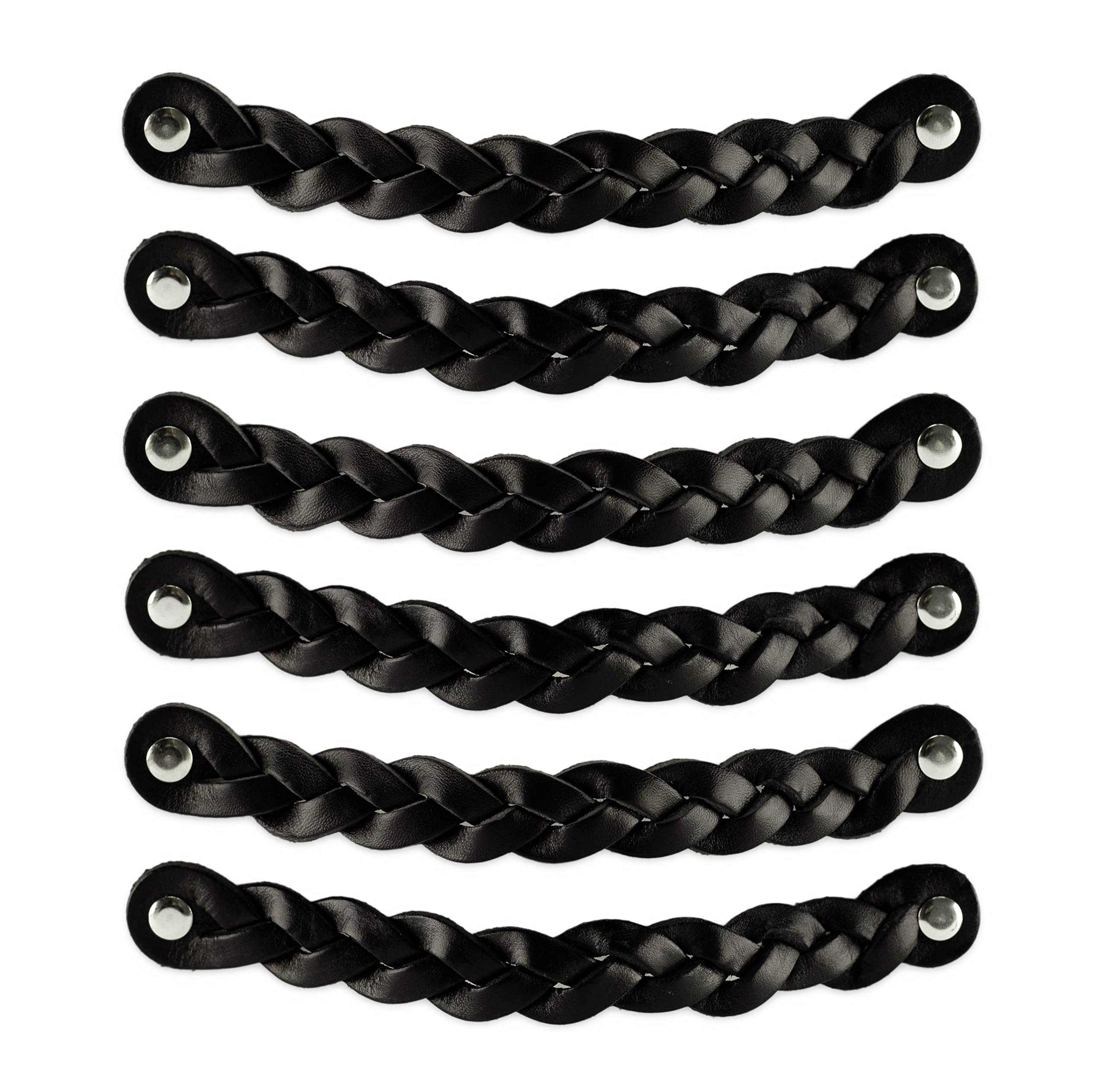 Brute Strength - Leather Handles for Furniture - Braided - Black - 6 pcs - 20 x 2,5 cm - Cabinet Handle, Door Handle for Kitchen, Bathroom, cabinets, Dresser, Wood