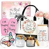 Christian Gifts for Women Faith Based Gift Inspirational Gifts for Women Birthday Unique Catholic Gift Bible Accessories Inclue Bible Verse Jar Butterfly Decorations Socks Glass Can Candles Tote Bag