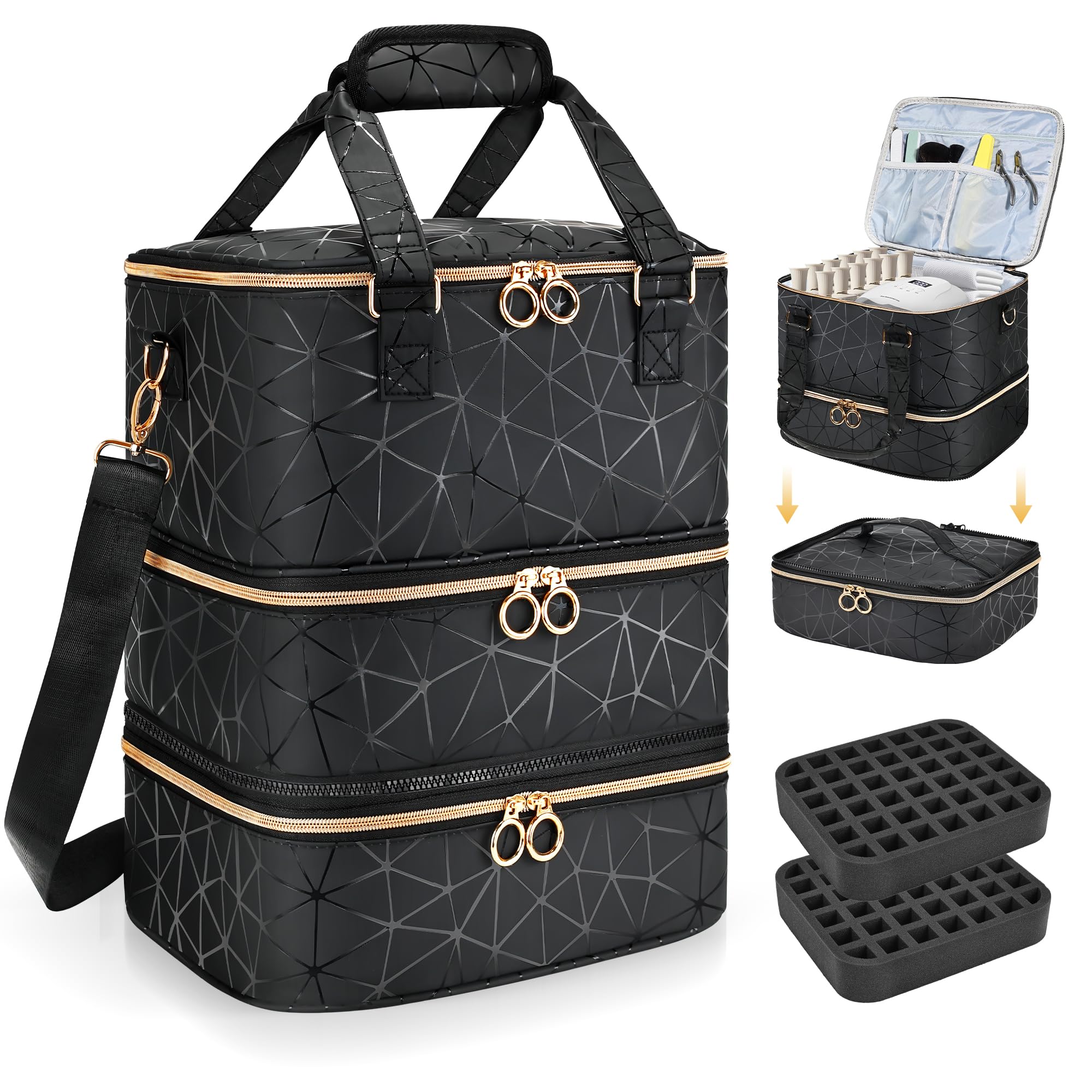 Photo 1 of YUYAFN Large Nail Polish Organizer Bag Holds 84 Bottles Nail Polish and a Nail Lamp, PU Leather Nail Kit Storage Carrying Case, Removable Portable Travel Nail Art Tool Storage