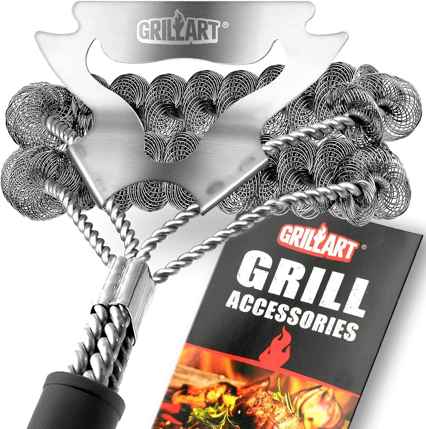 GRILLART Grill Brush Bristle Free & Scraper - Safe BBQ Brush for Grill - Non Wire Stainless Grill Cleaner/Cleaning Brush - Best Rated BBQ Accessories Scrubber - Safe for Porcelain/Gas/Charbroil Grates: Home & Kitchen