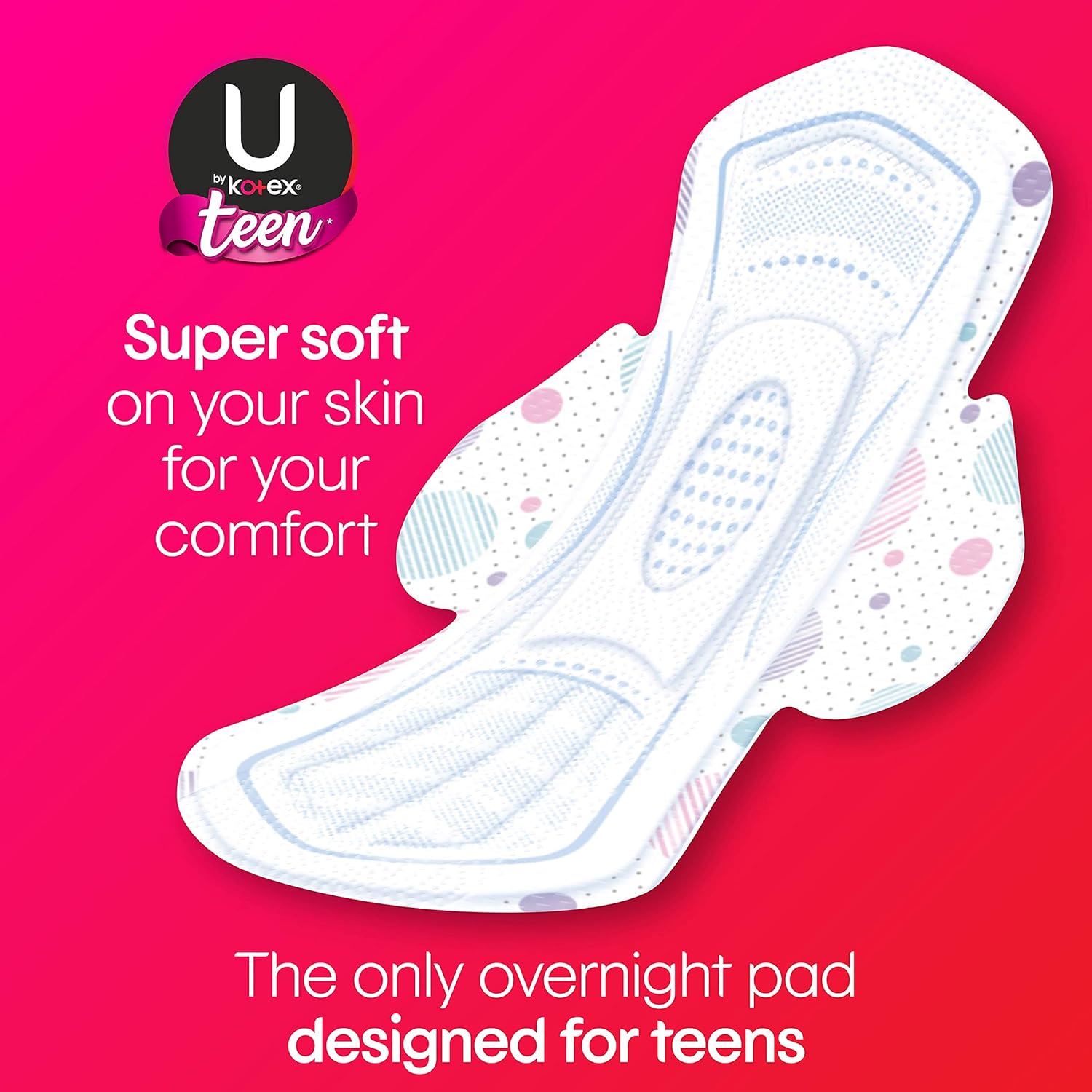 U by Kotex Ultra Thin Teen Feminine Pads with Wings, Overnight Protection, Unscented, 48 Count (4 Packs of 12) (Packaging May Vary): Health & Personal Care