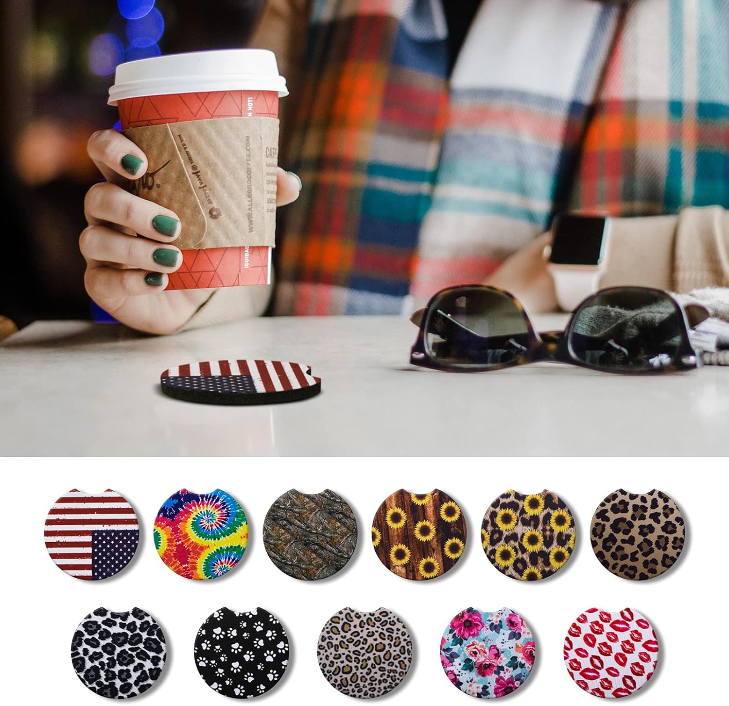 lifeegrn Car Coasters, Car Cup Holder Coasters, 2.76 Inches Car Coasters for Cup Holders, Anti Slip Removable Universal Neoprene Drinks Absorbent, Car Coasters for Women(Leopard 2 Packs): Automotive