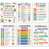 6 Pcs Classroom Rules Poster, Voice Level Chart for Classroom, Class Rules Posters for Elementary and Middle School, Teacher Classroom Decor, Teacher Must Haves and Essentials 11x14 inches
